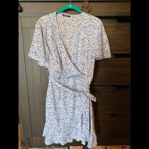 Blue floral wrap dress